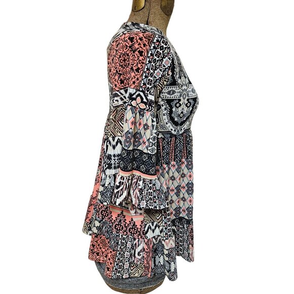 Pomelo Tunic Top Womens Size L Boho Patchwork Bell Sleeve Lightweight Flowy USA - Picture 3 of 10
